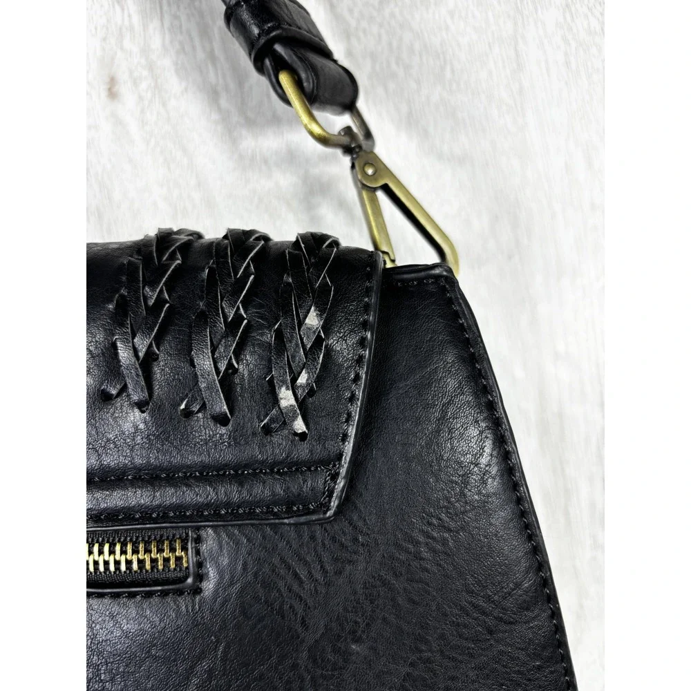 Antik Kraft Lyla Saddle Bag Black Studded‎ Vegan Leather Boho Shoulder Purse